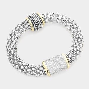 14K Gold Plated Two Tone CZ Magnetic Closure Bracelet
